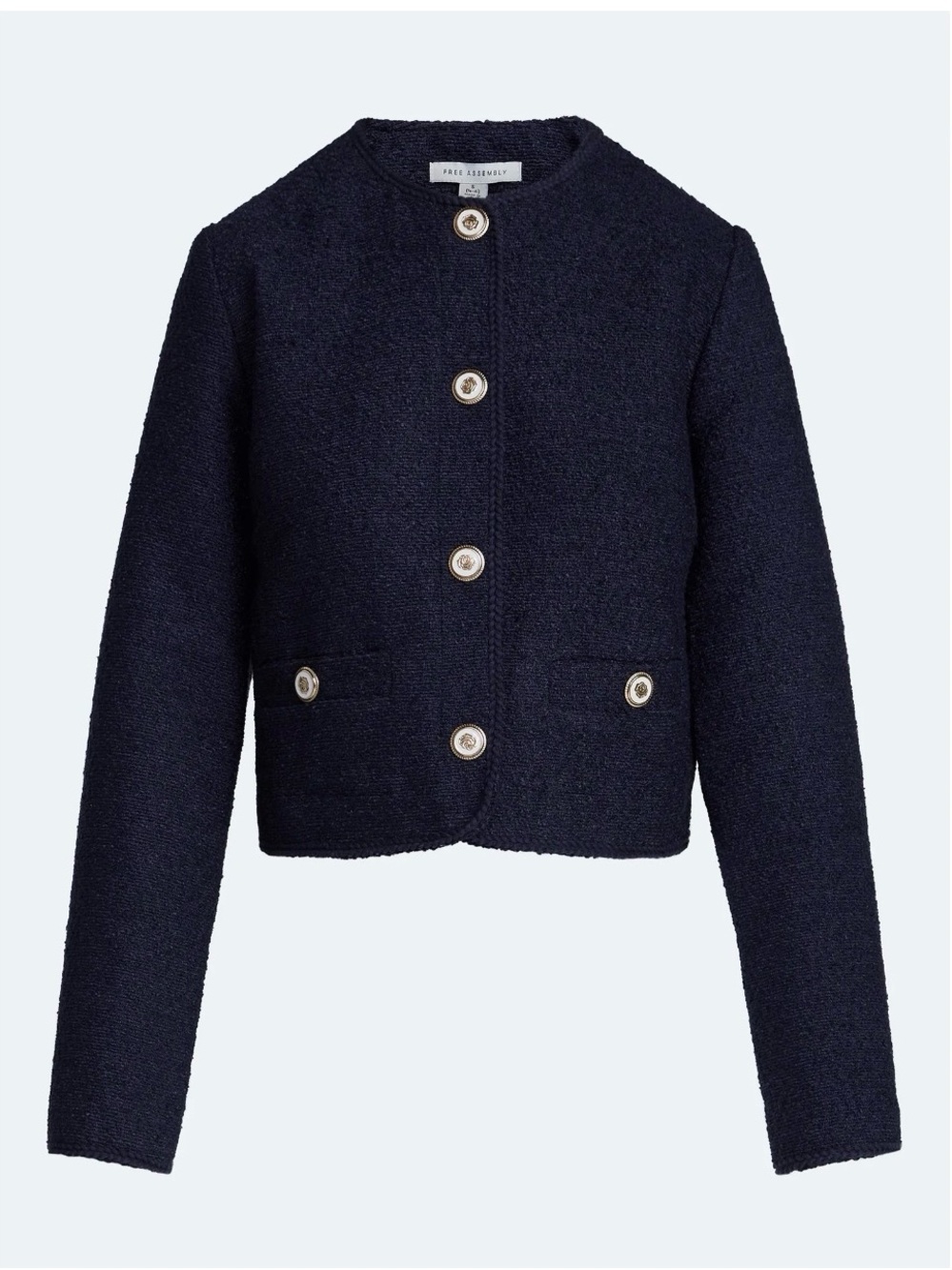 Maje Navy Bouclé Cropped Blazer